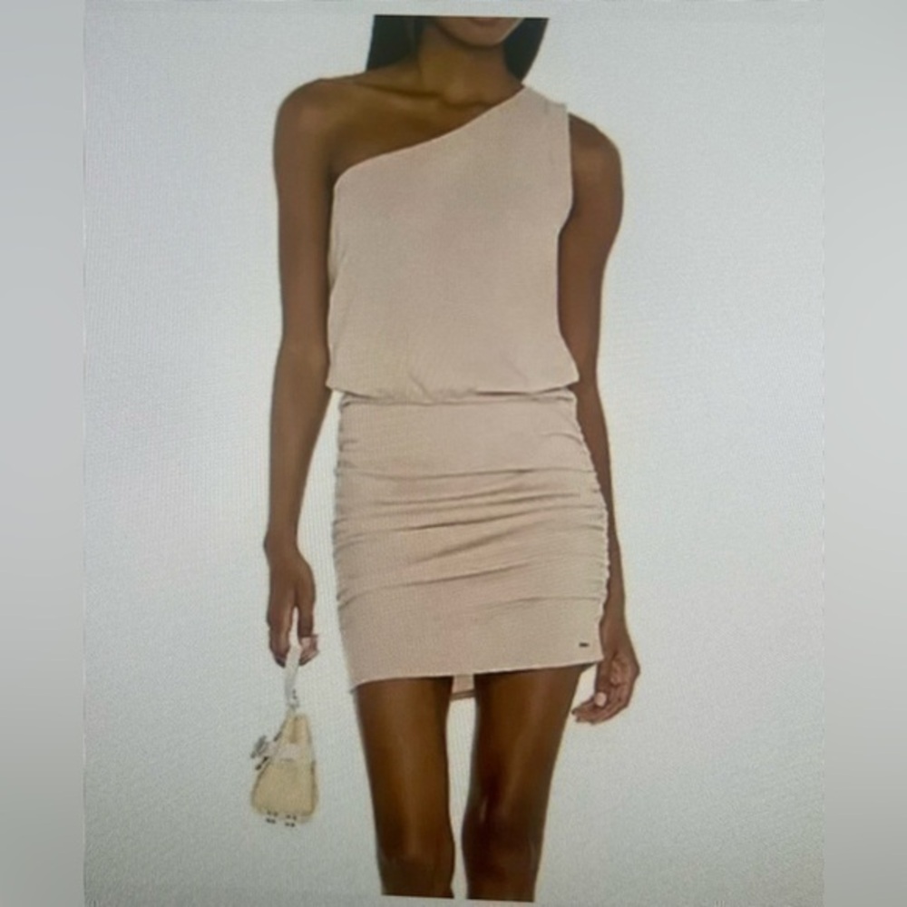 PHILANTHROPY BEIGE ONE SHOULDER RUCHED DRESSED SIZE XS